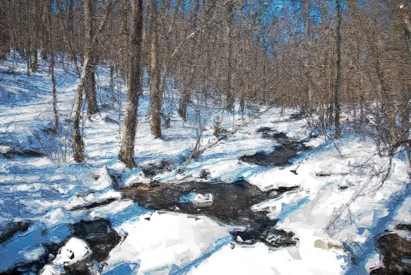 Impressionistic Style Artwork Winter Creek — Stock Photo, Image