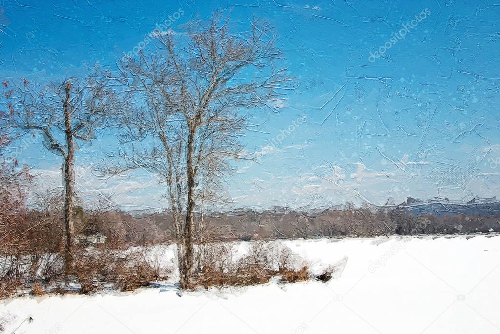 Impressionistic Style Artwork of a Winter Lake