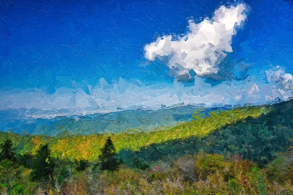 Impressionistic Style Artwork of Autumn in the Appalachian Mountains Viewed Along the Blue Ridge Parkway