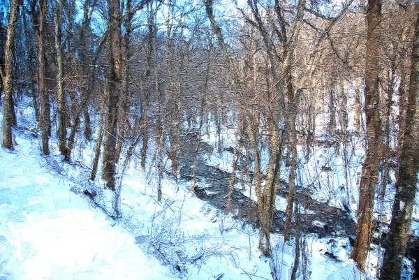 Impressionistic Style Artwork Winter Creek — Stock Photo, Image