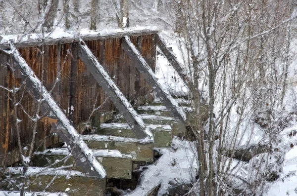 Impressionistic Style Artwork Snow Covered Bridge Winter Forest — Stock Photo, Image