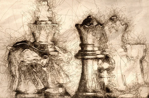 Náčrt Divoké Šachové Bitvy Mlhy Války — Stock fotografie