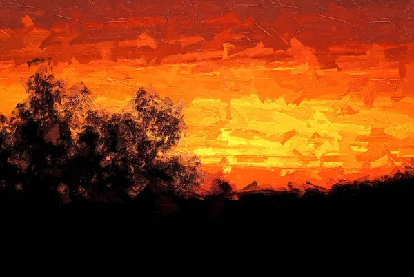 Impresionistický Styl Umělecké Dílo Západu Slunce Kouřovém Západním Nebi — Stock fotografie