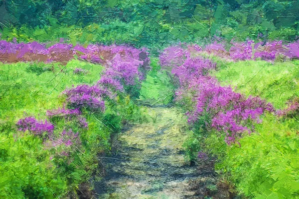 Impressionistic Style Artwork Purple Wildflowers Springtime Field — Stock fotografie