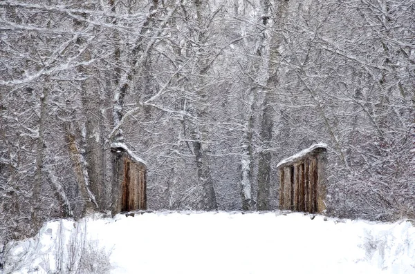 Impressionistic Style Artwork Snow Covered Bridge Winter Forest — Stock Photo, Image
