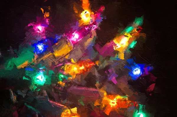 Style Impressionniste Oeuvre Art Lumières Noël Brillant Dans Les Ténèbres — Photo