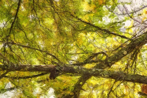 Impressionistische Stijl Kunstwerk Van Herfstkleuren Diep Verborgen Het Groene Woud — Stockfoto