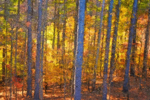 Estilo Impressionista Obra Arte Cores Outono Escondido Profundo Floresta Verde — Fotografia de Stock