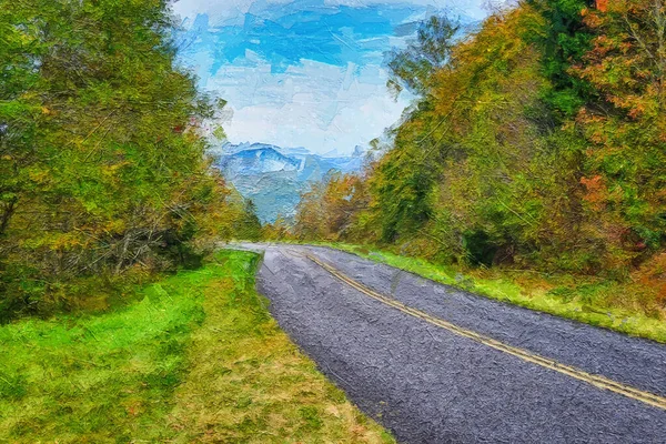 Impressionistic Style Artwork Roadway Meandering Autumn Appalachian Mountains Podél Blue — Stock fotografie