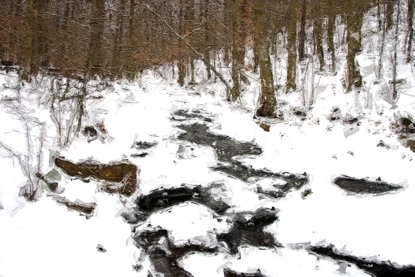 Impressionistic Style Artwork Winter Creek — Stock Photo, Image