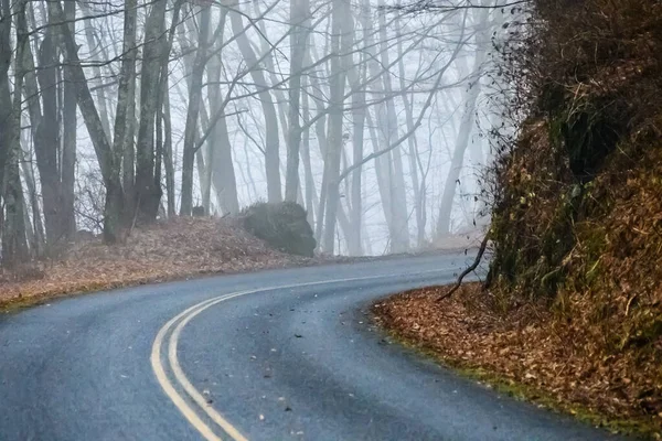Estrada Significando Através Uma Manhã Appalachian Foggy Longo Blue Ridge — Fotografia de Stock