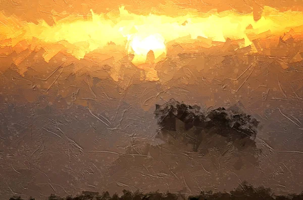 Impresjonistyczny Styl Sztuka Wschodu Słońca Przebija Się Przez Poranną Mgłę — Zdjęcie stockowe