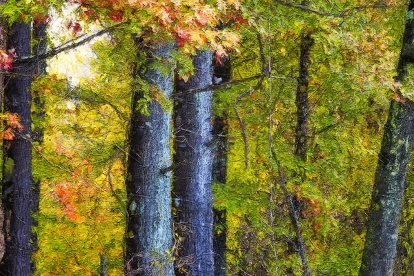 Estilo Impressionista Obra Arte Cores Outono Escondido Profundo Floresta Verde — Fotografia de Stock