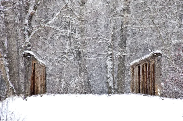 Impressionistic Style Artwork Snow Covered Bridge Winter Forest — Stock Photo, Image