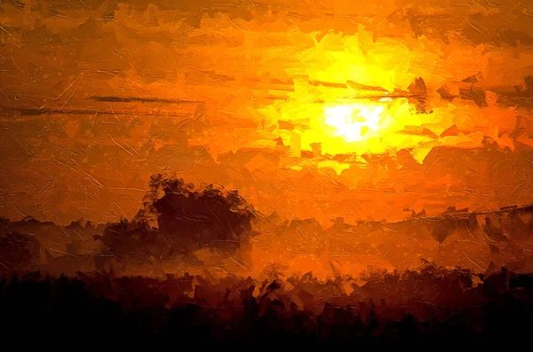 Impressionistic Style Artwork Sun Setting Smoky Western Sky — Stock Photo, Image