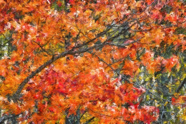 Impresszionista Stílus Artwork Autumn Colors Rejtett Mélyen Zöld Erdőben — Stock Fotó