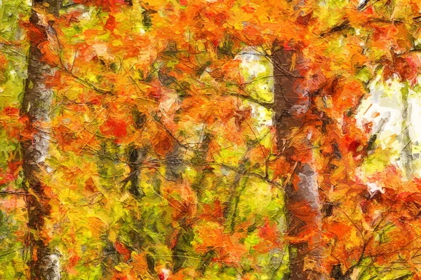 Impressionistische Stijl Kunstwerk Van Herfstkleuren Diep Verborgen Het Groene Woud — Stockfoto