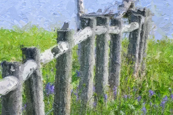 Ιμπρεσιονιστικό Στυλ Καλλιτεχνικό Έργο Μιας Ξύλινης Σιδηροτροχιάς Fence Ένα Καλοκαιρινό — Φωτογραφία Αρχείου