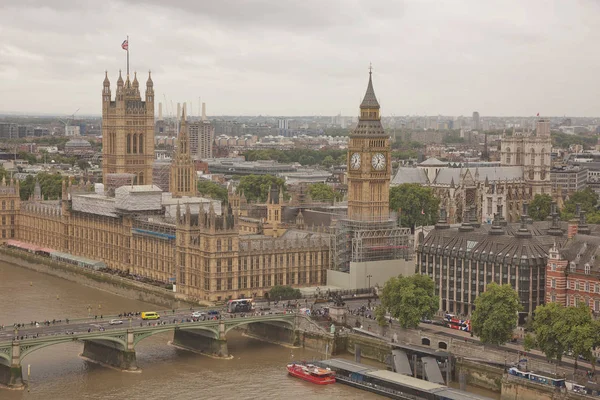 The view of the city from the London Eye ferris wheel on the South Bank of River Thames aka Millennium Wheel. Royalty Free Stock Images