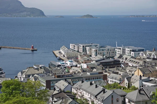 The bird 's eye view of Alesund port town on the west coast of Norway — стоковое фото