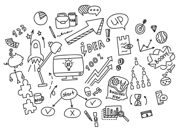 El doodle öğeleri para ve para simgesi, grafik grafik çizin. Kavram İş Finans analytics kazanç. Vektör çizim