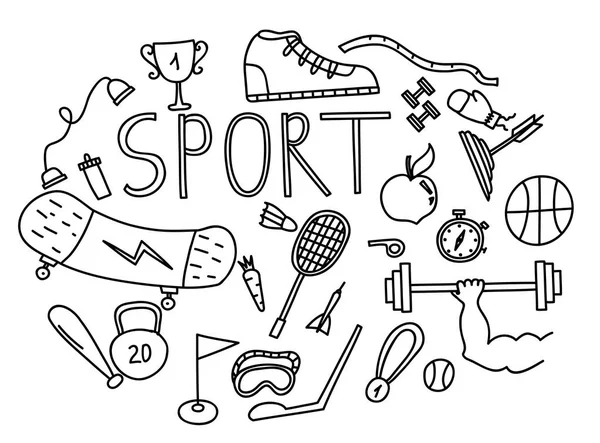 Handgezeichnete Vektor Illustration Set von Fitness und Sport Doodles Zeichen — Stockvektor