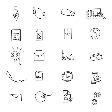 İş fikri karalama simgeleri ayarlandı. Vektör illüstrasyonu