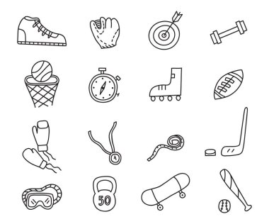 Doodle spor Icons set. Vektör çizim.
