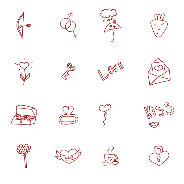 Hand drawn love and hearts doodles icon set , vector illustration — Stock Vector