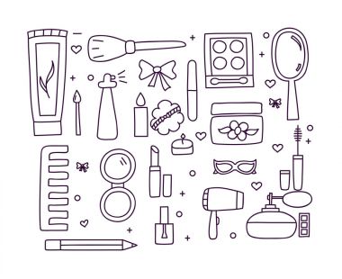 Elle çizilmiş makyaj ve kozmetik renk doodle