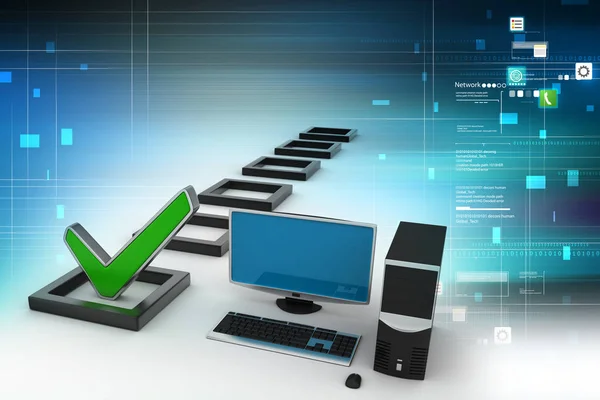 3d illustration of personal computer with a check mark — Stock Photo, Image