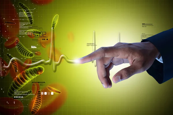 Man showing  ecg lines and bacteria — Stock Photo, Image
