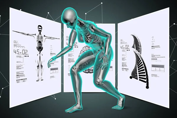 Skelton con ADN y partes del cuerpo — Foto de Stock