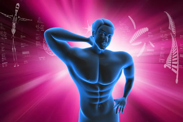 3d man with neck pain in color background — Stock Photo, Image