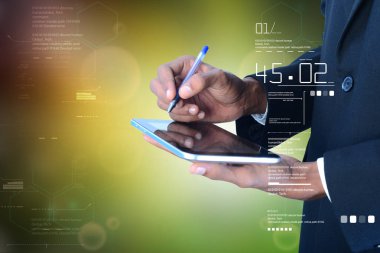 Dijital illüstrasyon iş adamı dijital tablete yazma