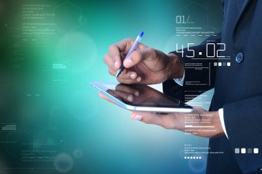 Dijital illüstrasyon iş adamı dijital tablete yazma