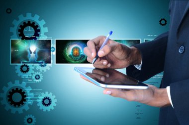 Adam gösteren tıp teknolojisi konsept dijital tablet 3D çizimi 