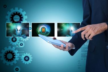Adam gösteren tıp teknolojisi konsept dijital tablet 3D çizimi 