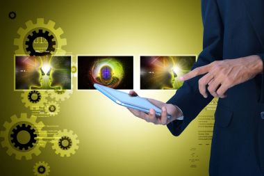 Adam gösteren tıp teknolojisi konsept dijital tablet 3D çizimi 