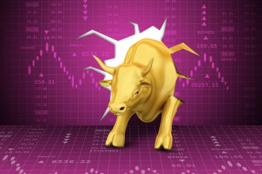 Rising golden business bull   clipart
