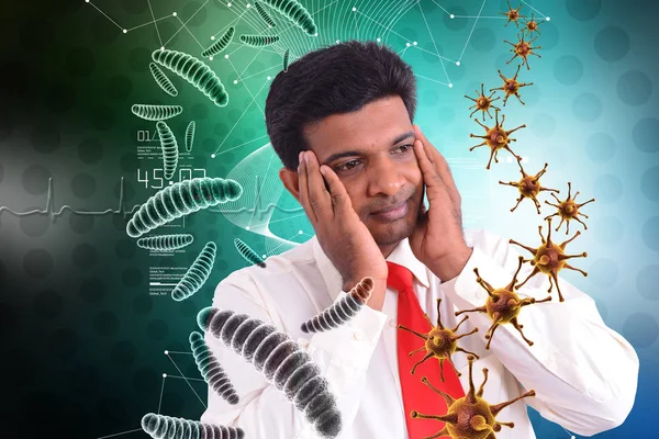 3d illustration of Man thinking about the virus and bacteria — Stock Photo, Image