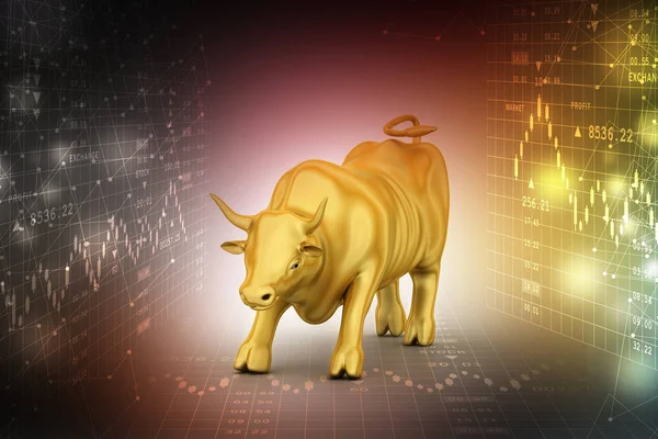 3D Illustration des aufstrebenden goldenen Geschäftsbullen — Stockfoto