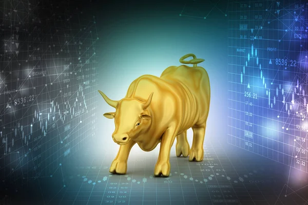 Ilustração 3d de Rising golden business bull — Fotografia de Stock