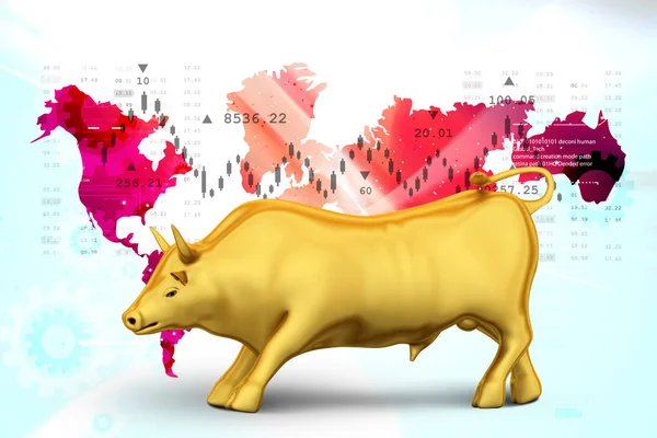 3d 上升的金黄商业公牛的例证 — 图库照片