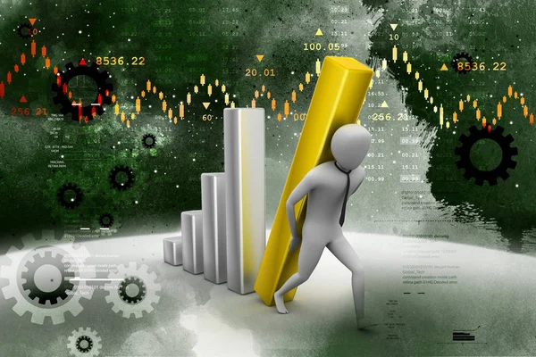 3D illustration av affärsman bära den stora kolumnen i diagrammet — Stockfoto
