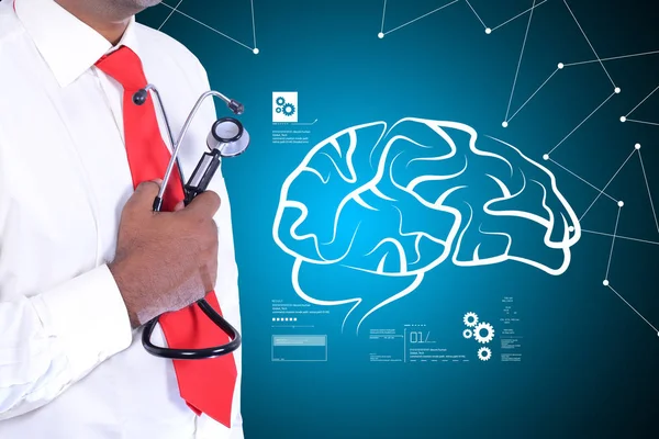 Ilustración digital de Doctor con estructura cerebral humana — Foto de Stock