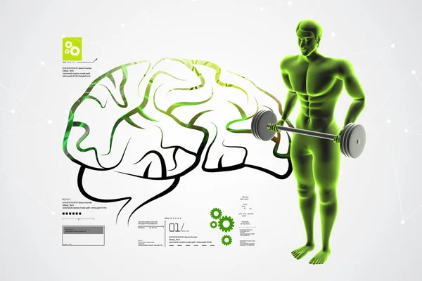 3D απεικόνιση του ανθρώπινου εγκεφάλου με ανδρικό σώμα — Φωτογραφία Αρχείου