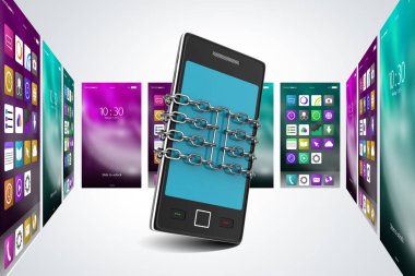  Akıllı telefon emniyet konsepti 3D çizimi