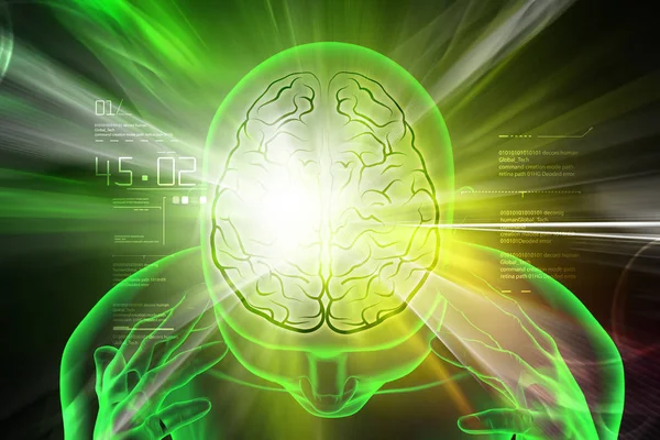 3D illustration av manliga huvudet med hjärnan — Stockfoto