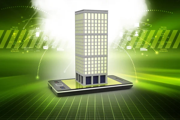 3d illustration of Building with smart phone — Stock Photo, Image